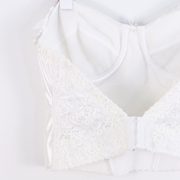 Reworked Victorian Style Ivory Satin Corset Top W/  Ruffles on Bust - S/M - Picture 13 of 15